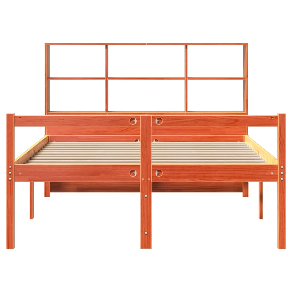 viaszbarna tömör fa könyvespolcos ágy matrac nélkül 140 x 200cm