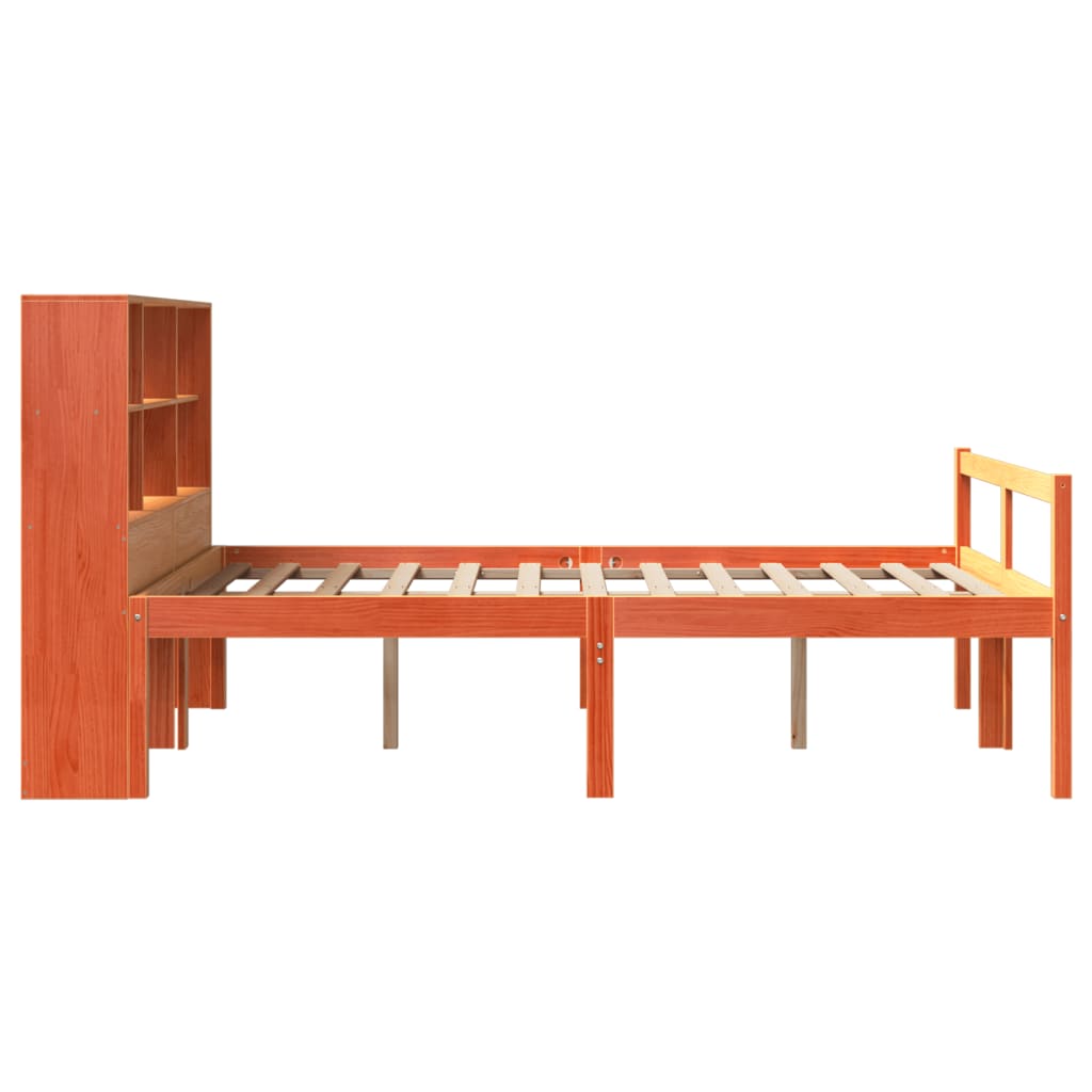 viaszbarna tömör fa könyvespolcos ágy matrac nélkül 150 x 200cm
