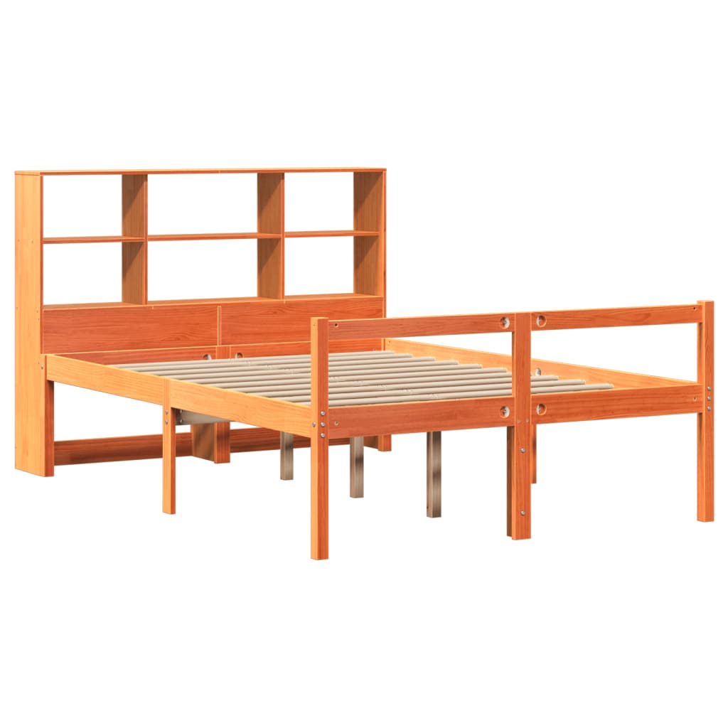 viaszbarna tömör fa könyvespolcos ágy matrac nélkül 160 x 200cm