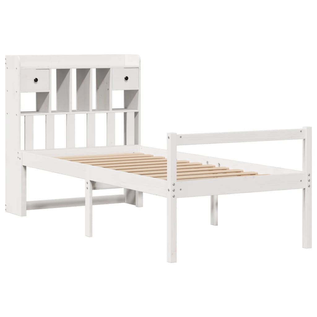 fehér tömör fenyőfa könyvespolcos ágy matrac nélkül 90 x 190 cm