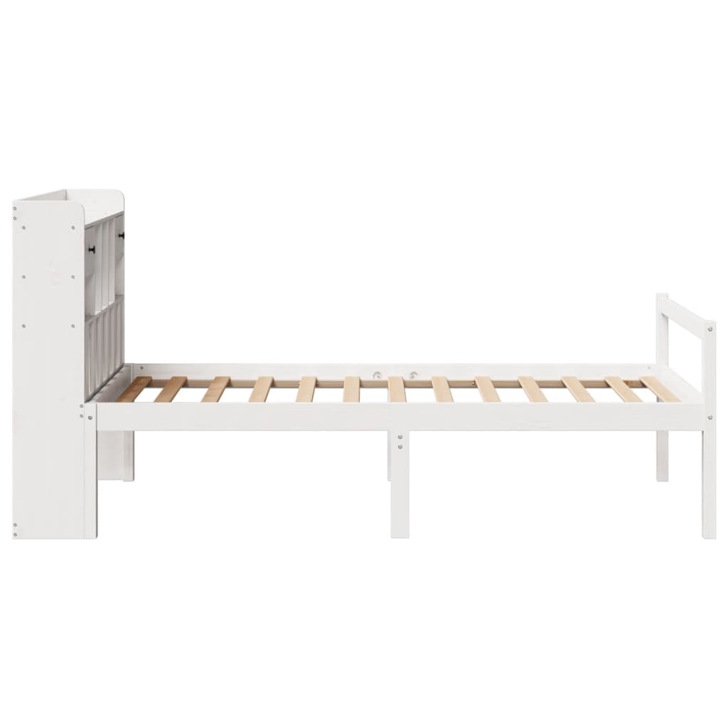 fehér tömör fenyőfa könyvespolcos ágy matrac nélkül 90 x 190 cm