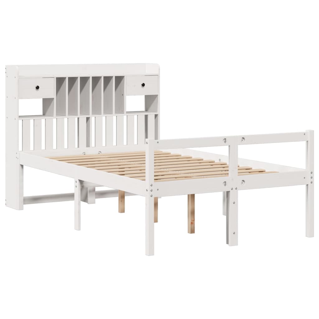 fehér tömör fenyőfa könyvespolcos ágy matrac nélkül 135x190 cm