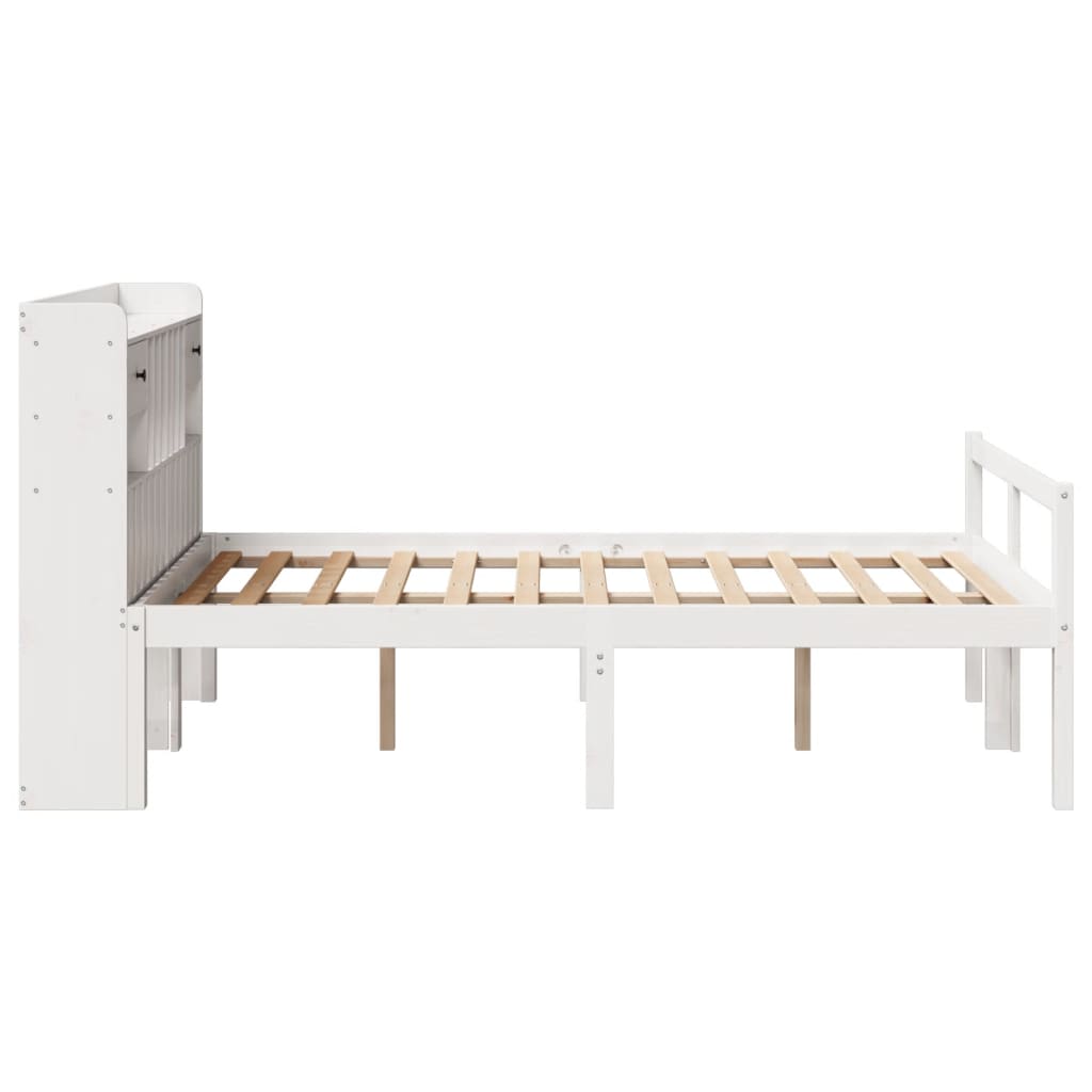 fehér tömör fenyőfa könyvespolcos ágy matrac nélkül 135x190 cm