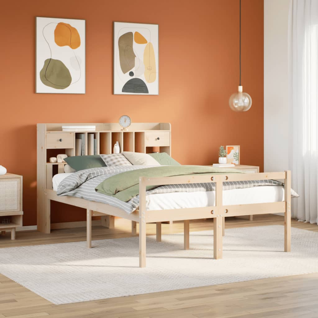 tömör fenyőfa könyvespolcos ágy matrac nélkül 140 x 190 cm