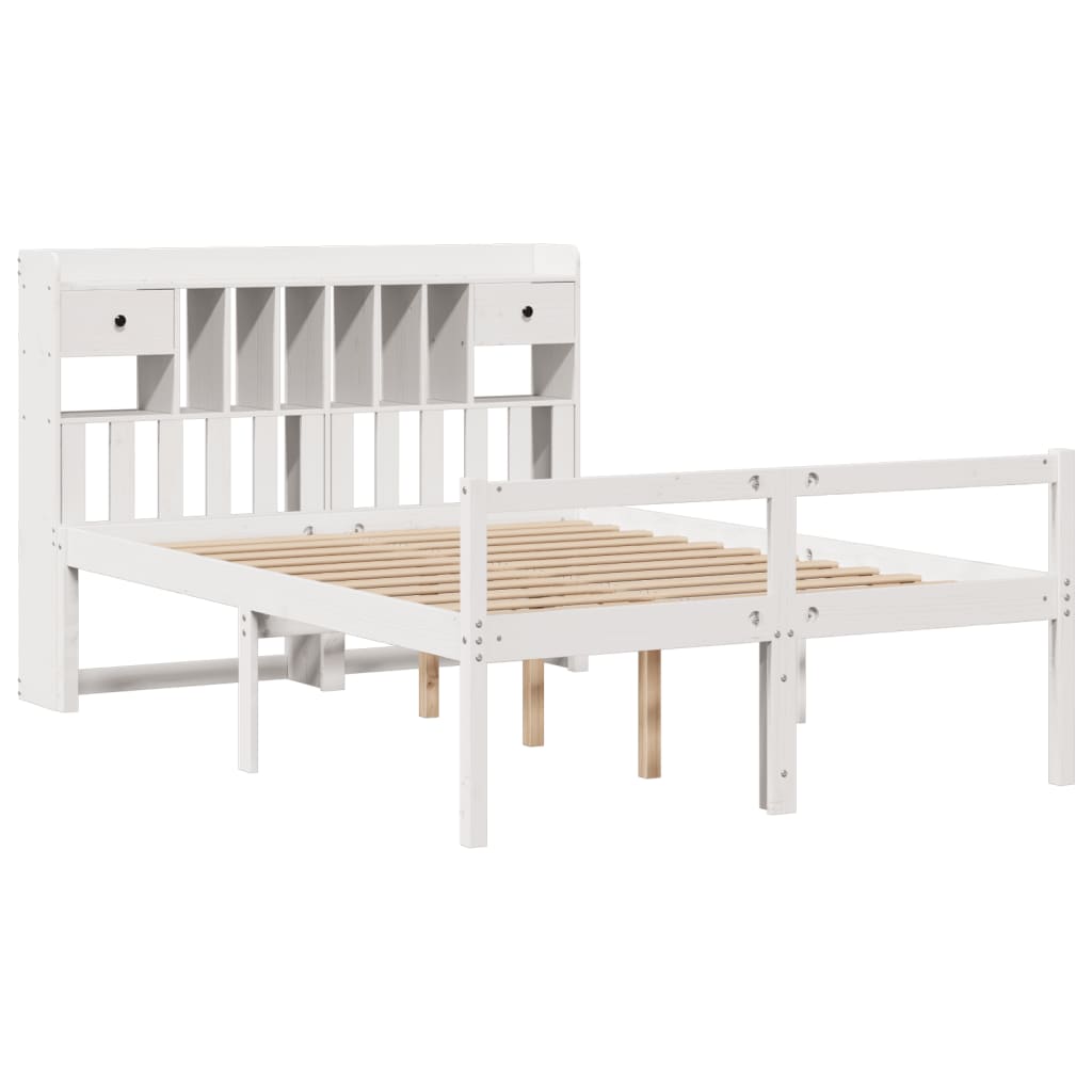 fehér tömör fenyőfa könyvespolcos ágy matrac nélkül 140x190 cm