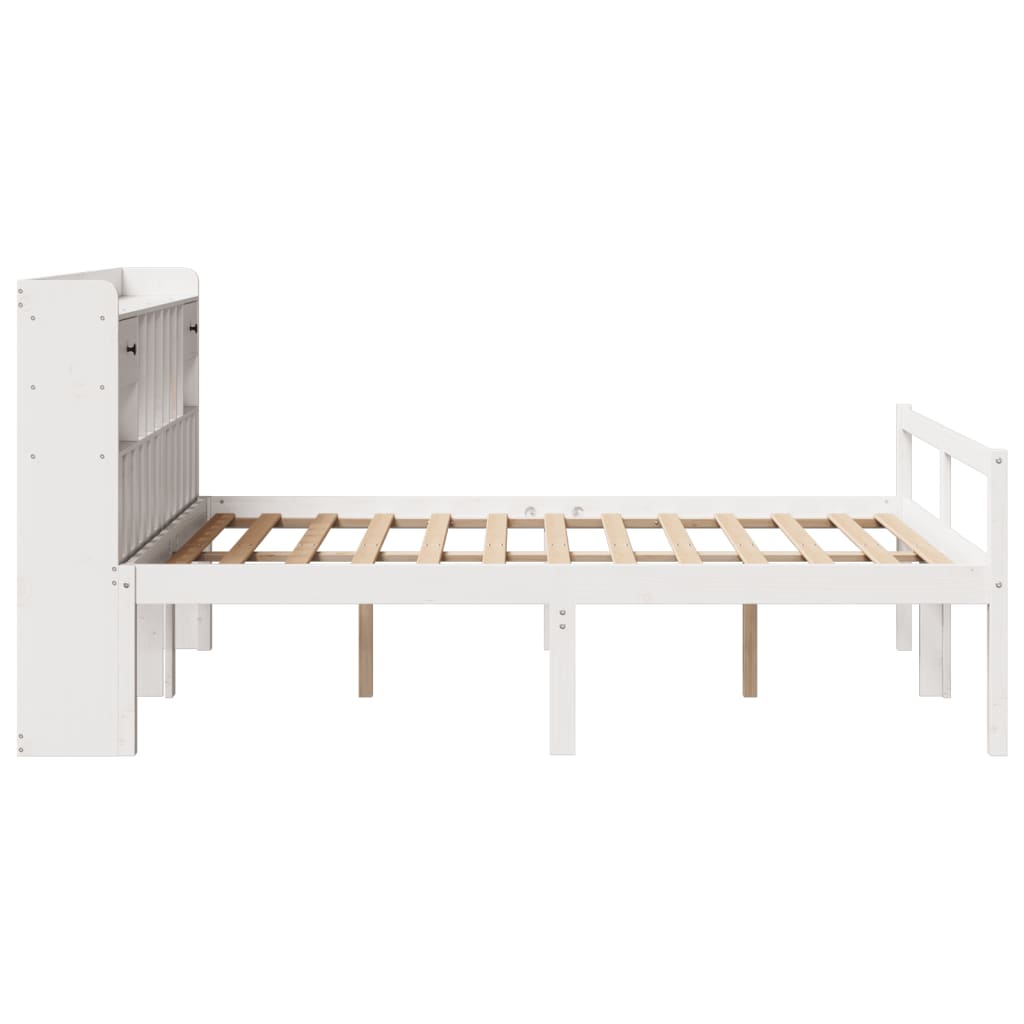 fehér tömör fenyőfa könyvespolcos ágy matrac nélkül 140x190 cm