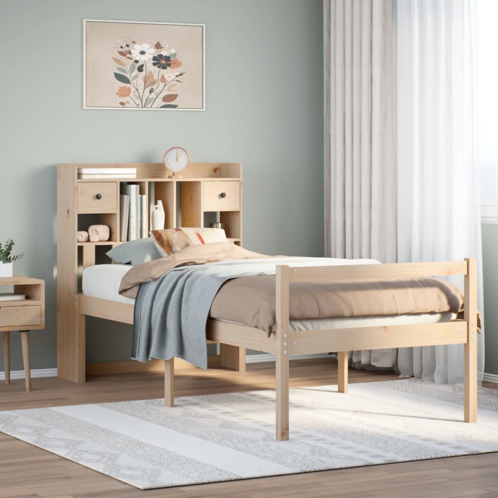 tömör fenyőfa könyvespolcos ágy matrac nélkül 90 x 200 cm