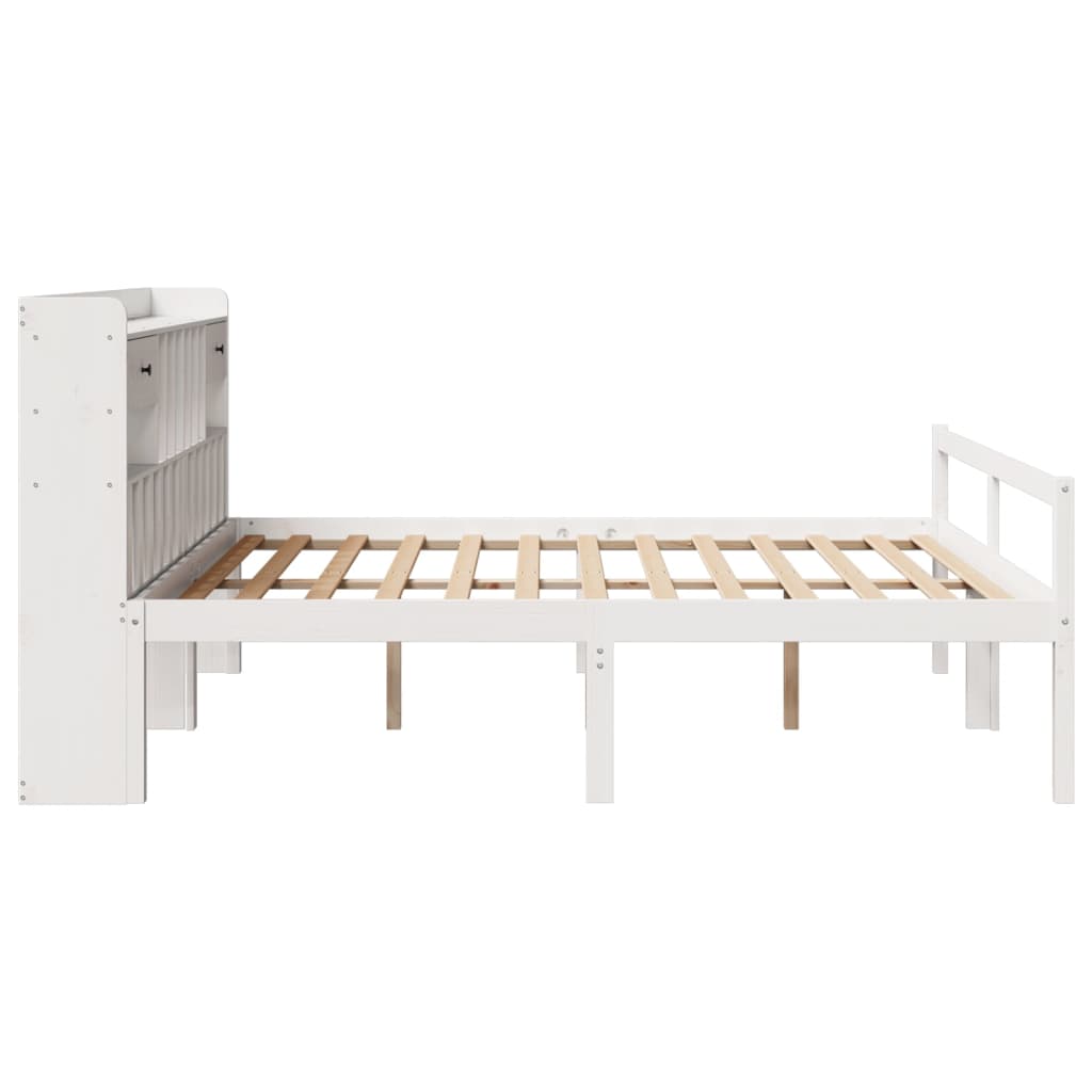 fehér tömör fenyőfa könyvespolcos ágy matrac nélkül 180x200 cm