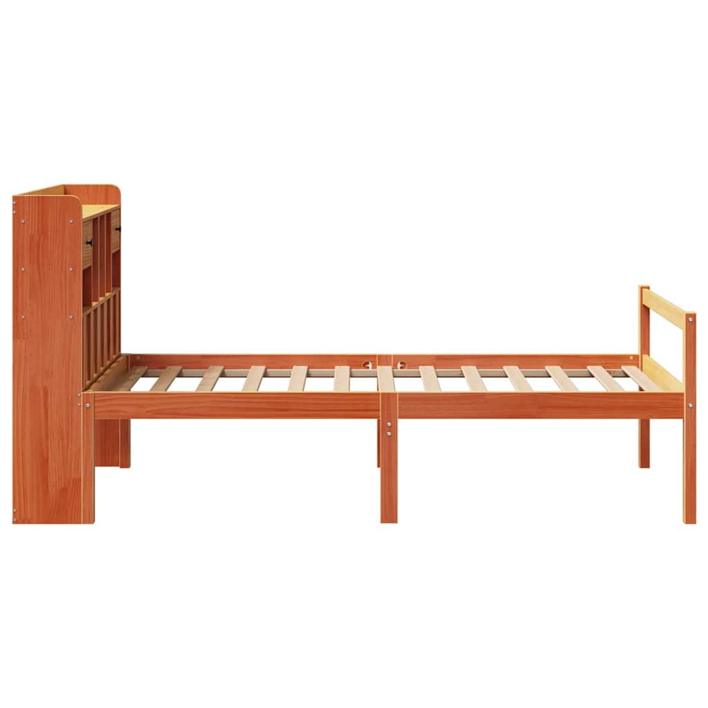 barna tömör fenyőfa könyvespolcos ágy matrac nélkül 75 x 190 cm