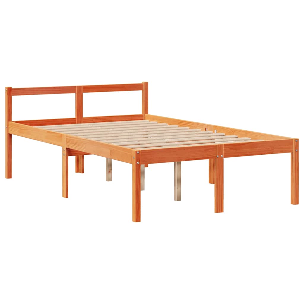 barna tömör fenyőfa könyvespolcos ágy matrac nélkül 135 x 190cm
