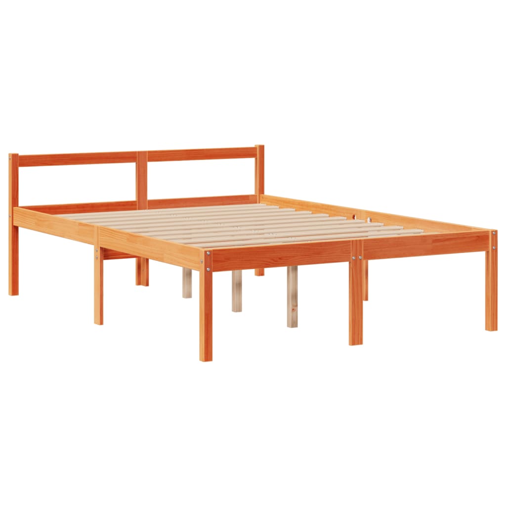 barna tömör fenyőfa könyvespolcos ágy matrac nélkül 160 x 200cm