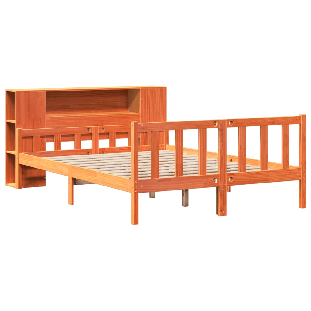 viaszbarna tömör fa könyvespolcos ágy matrac nélkül 150 x 200cm