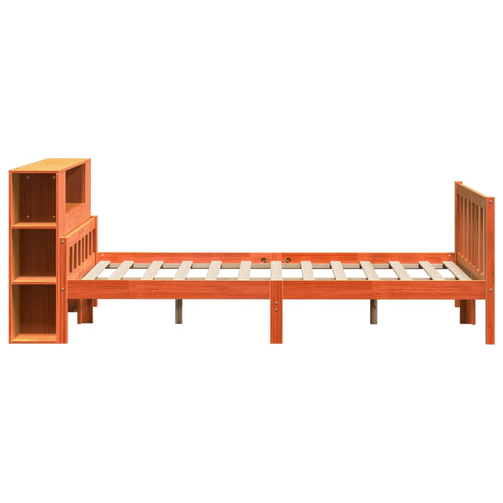 viaszbarna tömör fa könyvespolcos ágy matrac nélkül 150 x 200cm