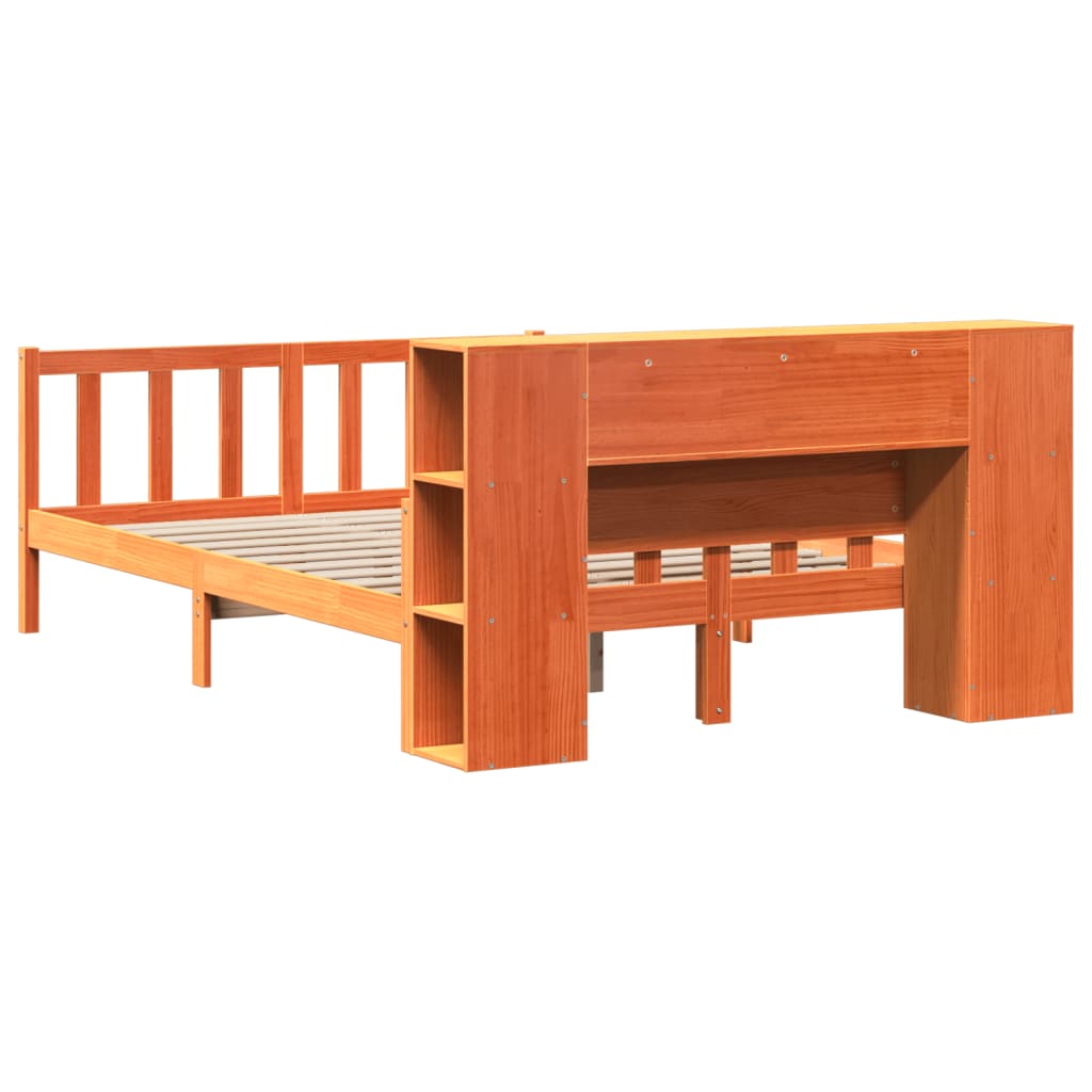 viaszbarna tömör fa könyvespolcos ágy matrac nélkül 150 x 200cm