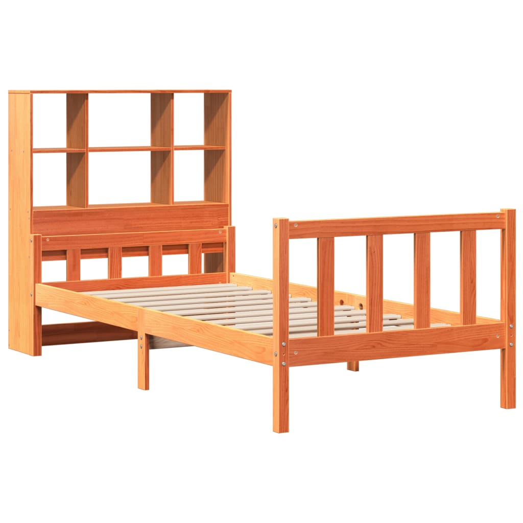 viaszbarna tömör fa könyvespolcos ágy matrac nélkül 75 x 190 cm