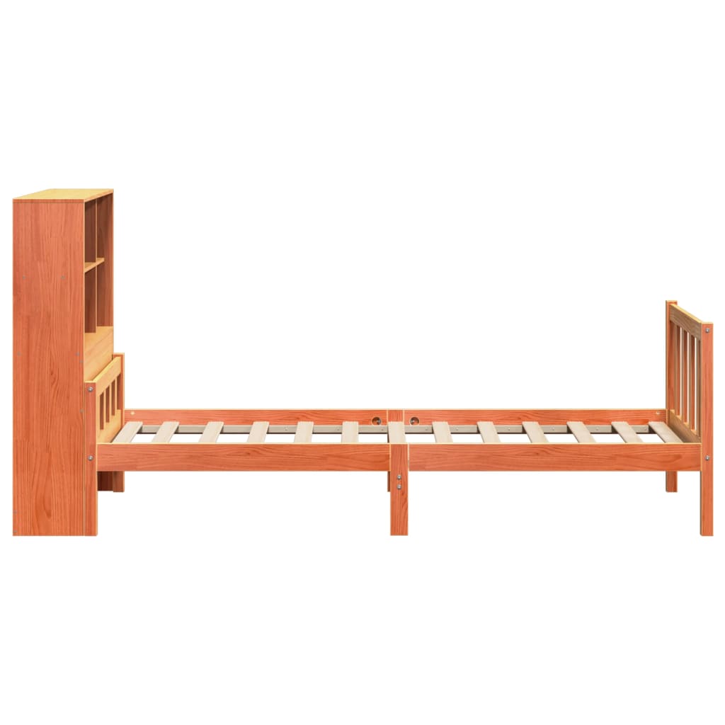 viaszbarna tömör fa könyvespolcos ágy matrac nélkül 75 x 190 cm