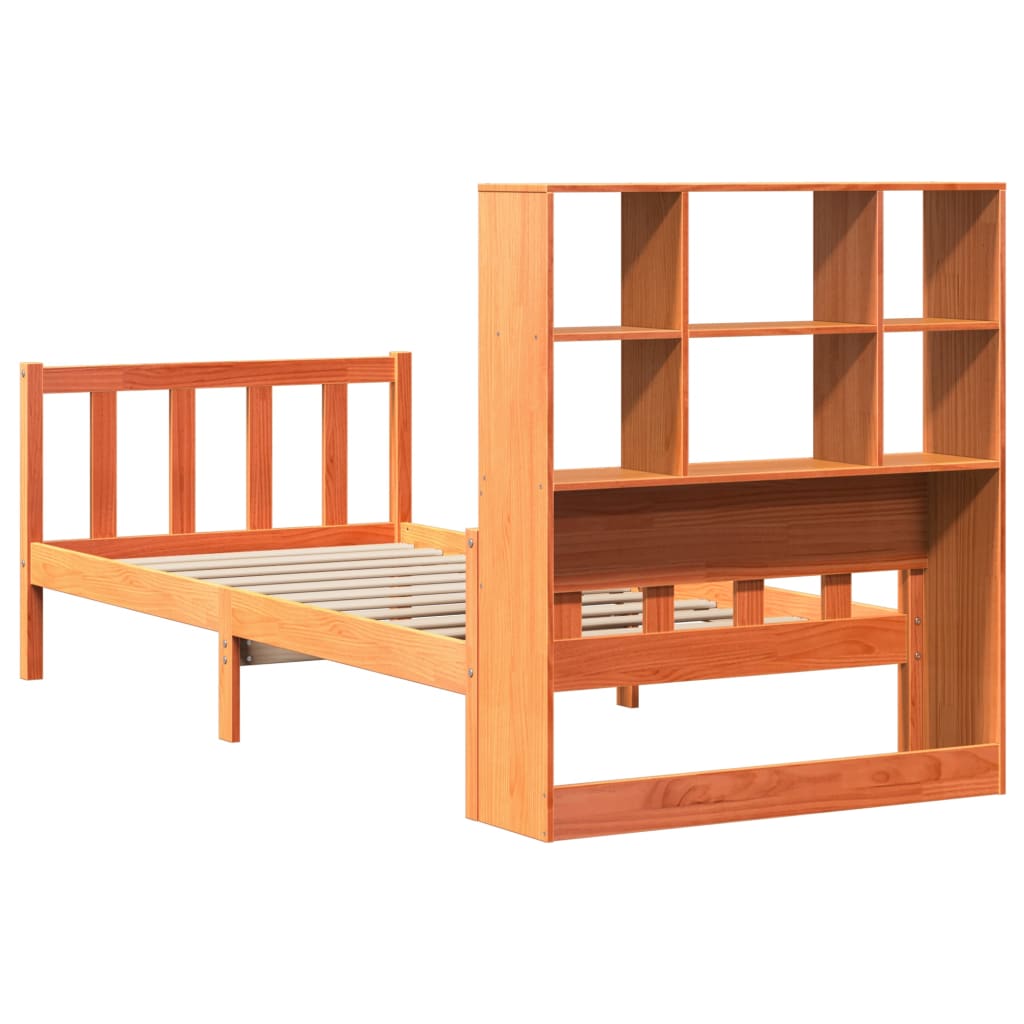 viaszbarna tömör fa könyvespolcos ágy matrac nélkül 75 x 190 cm