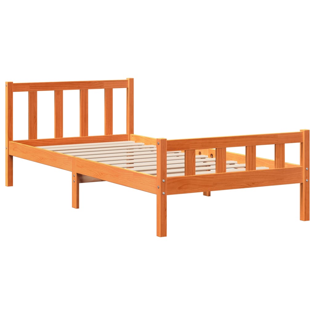 viaszbarna tömör fa könyvespolcos ágy matrac nélkül 75 x 190 cm