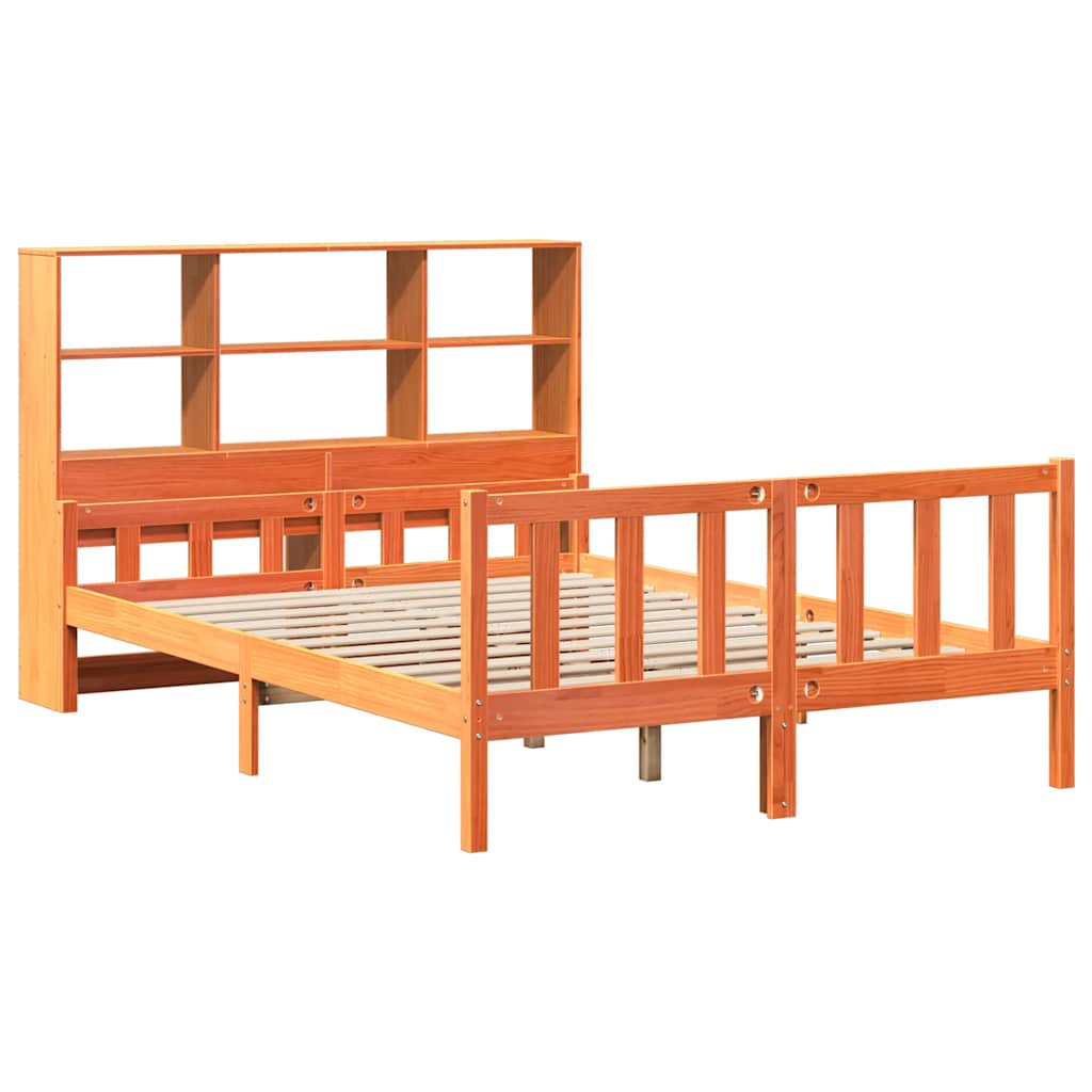 viaszbarna tömör fa könyvespolcos ágy matrac nélkül 150 x 200cm