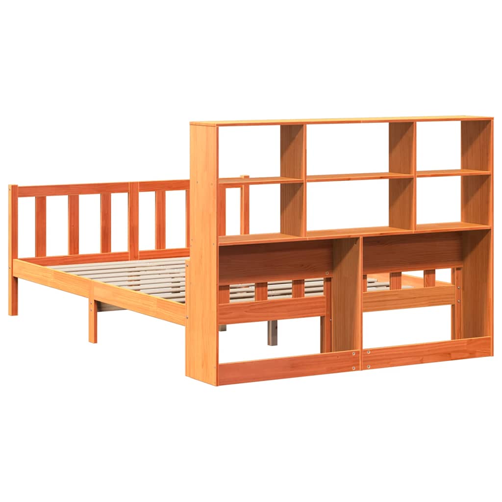 viaszbarna tömör fa könyvespolcos ágy matrac nélkül 150 x 200cm