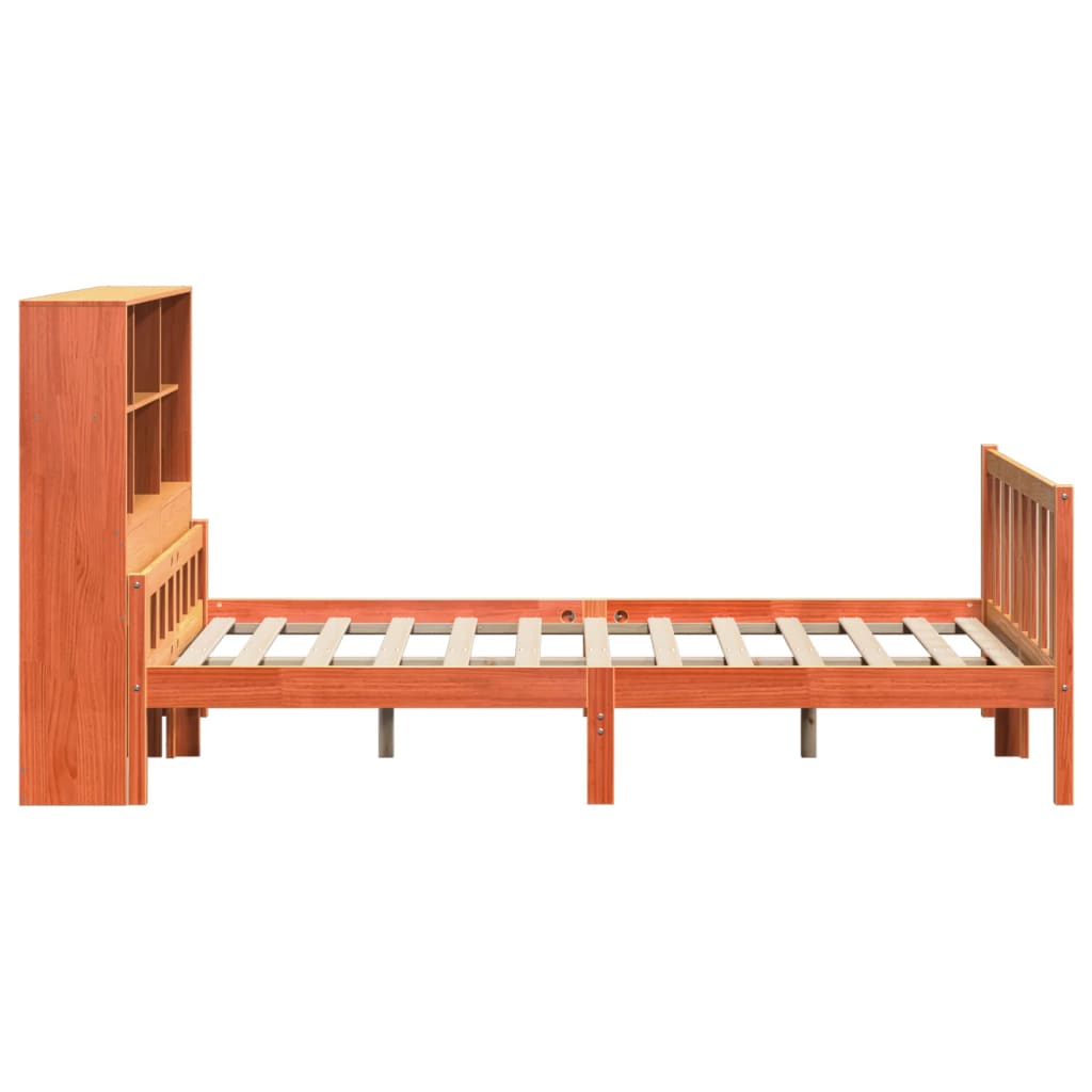 viaszbarna tömör fa könyvespolcos ágy matrac nélkül 160 x 200cm
