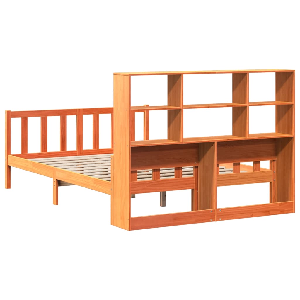 viaszbarna tömör fa könyvespolcos ágy matrac nélkül 160 x 200cm