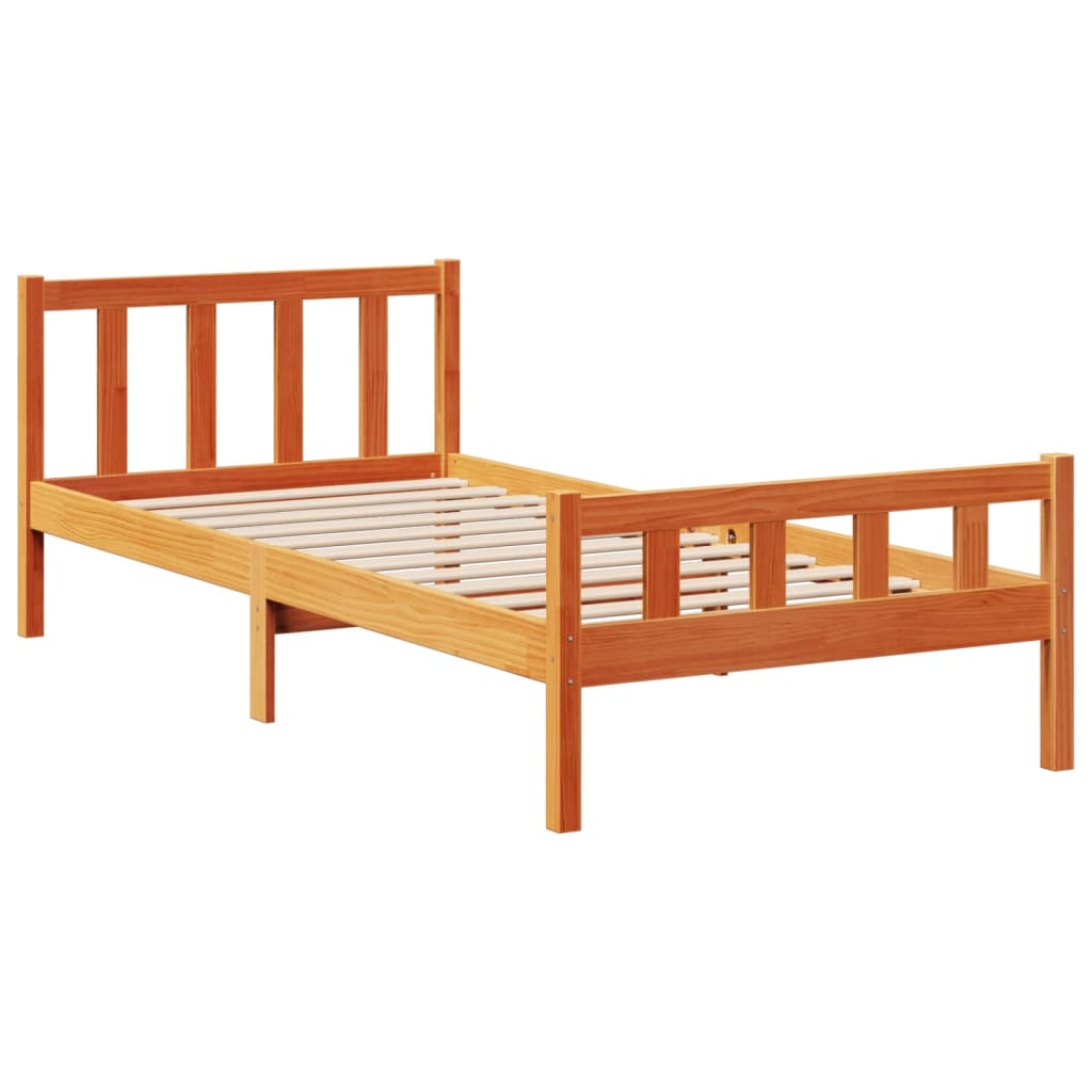 barna tömör fenyőfa könyvespolcos ágy matrac nélkül 75 x 190 cm