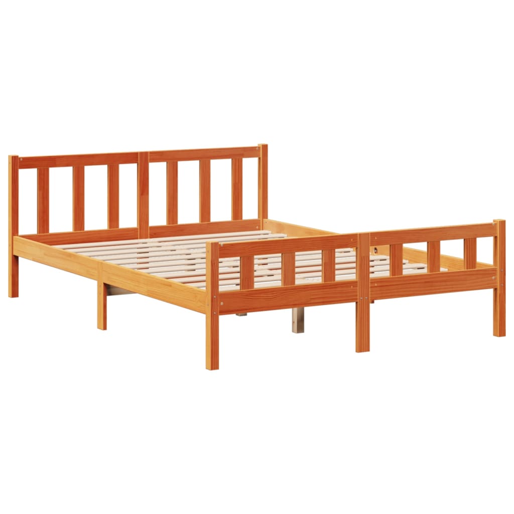 barna tömör fenyőfa könyvespolcos ágy matrac nélkül 160 x 200cm