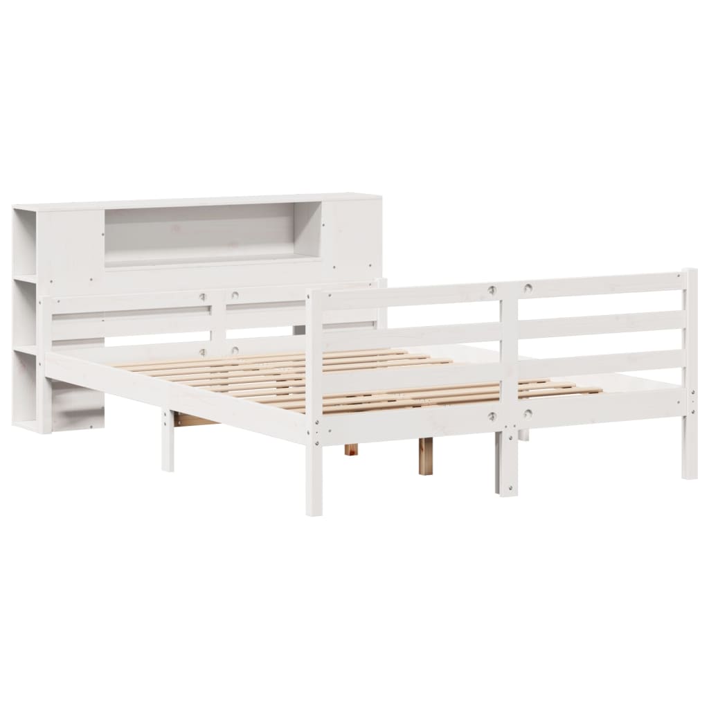 fehér tömör fenyőfa könyvespolcos ágy matrac nélkül 135x190 cm