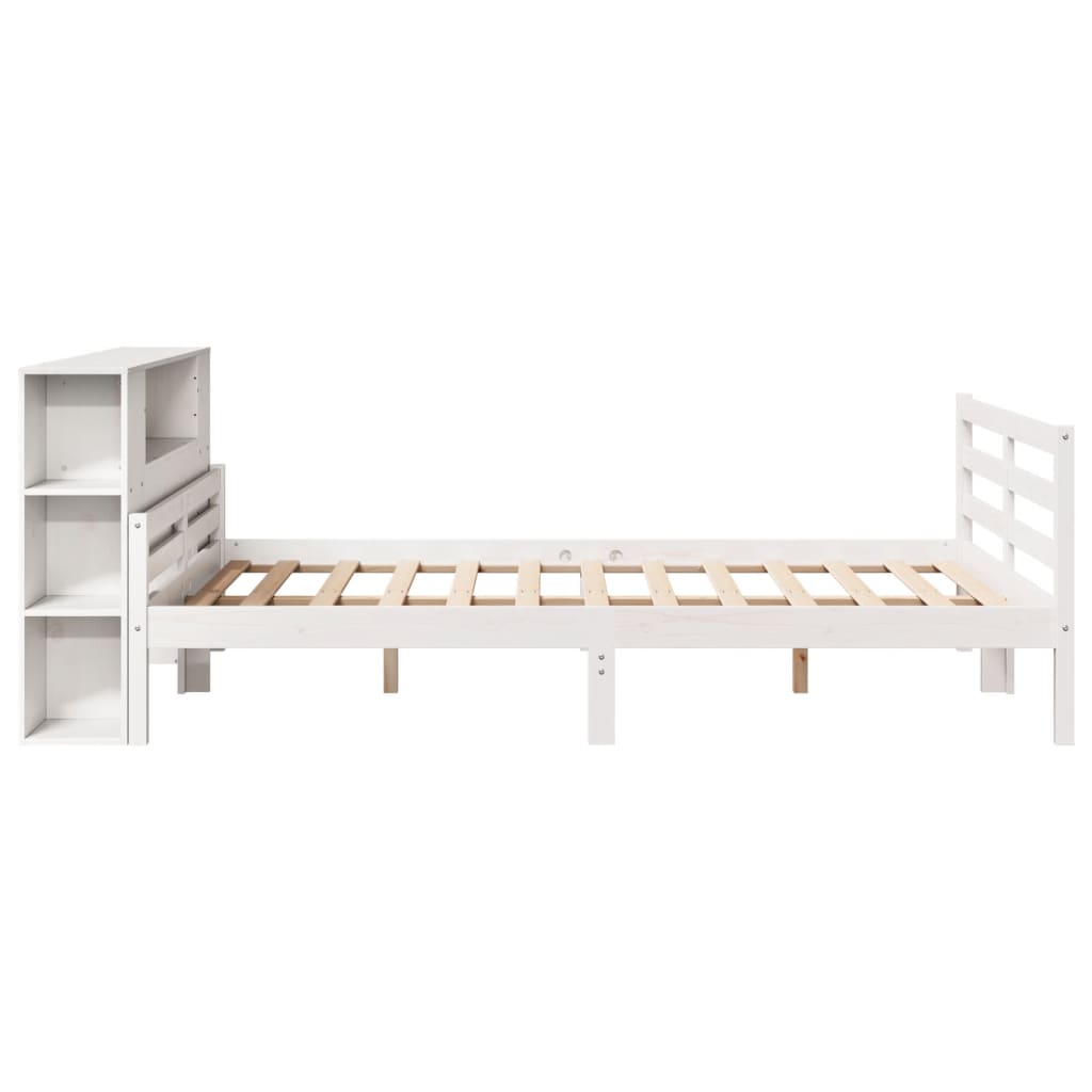 fehér tömör fenyőfa könyvespolcos ágy matrac nélkül 135x190 cm