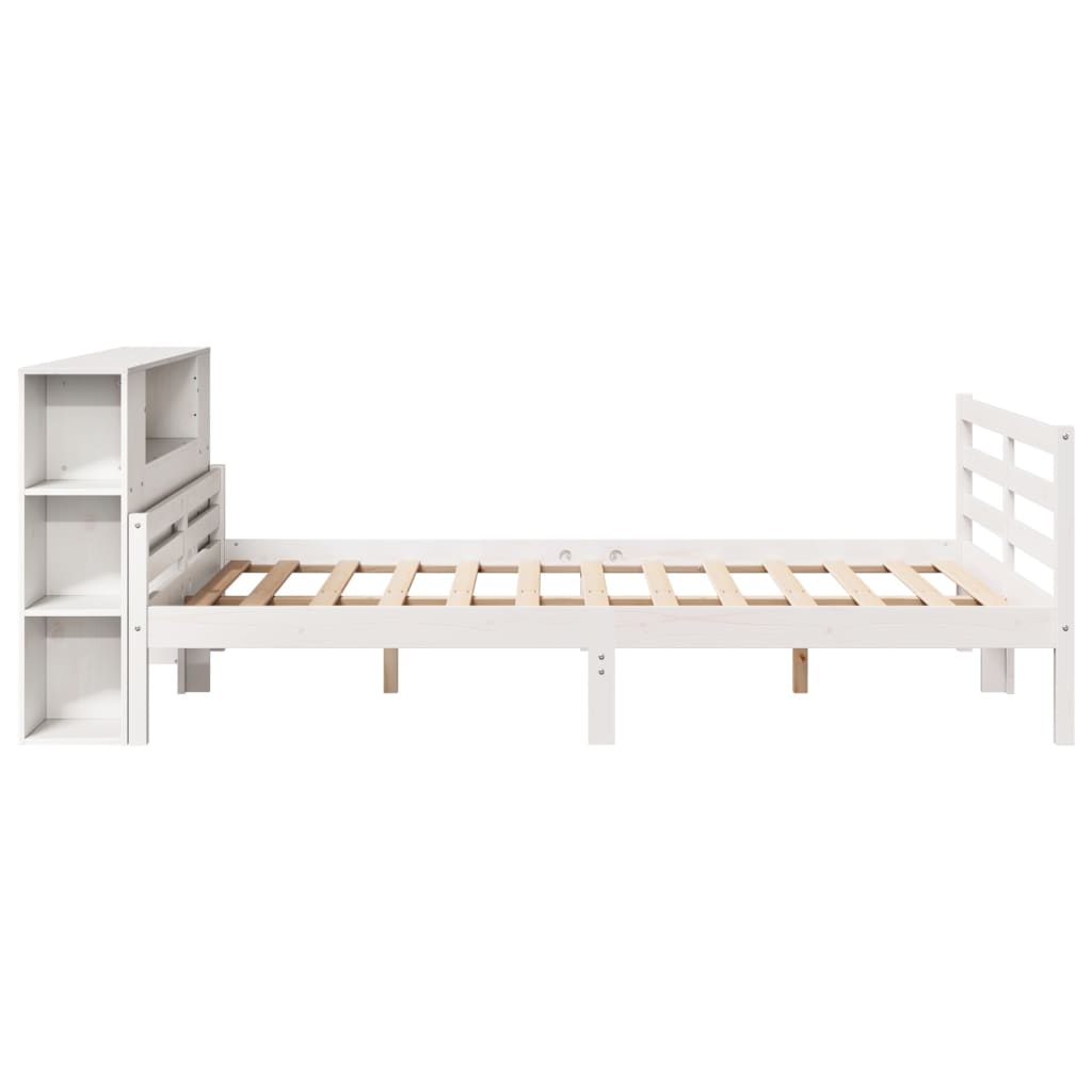 fehér tömör fenyőfa könyvespolcos ágy matrac nélkül 140x200 cm