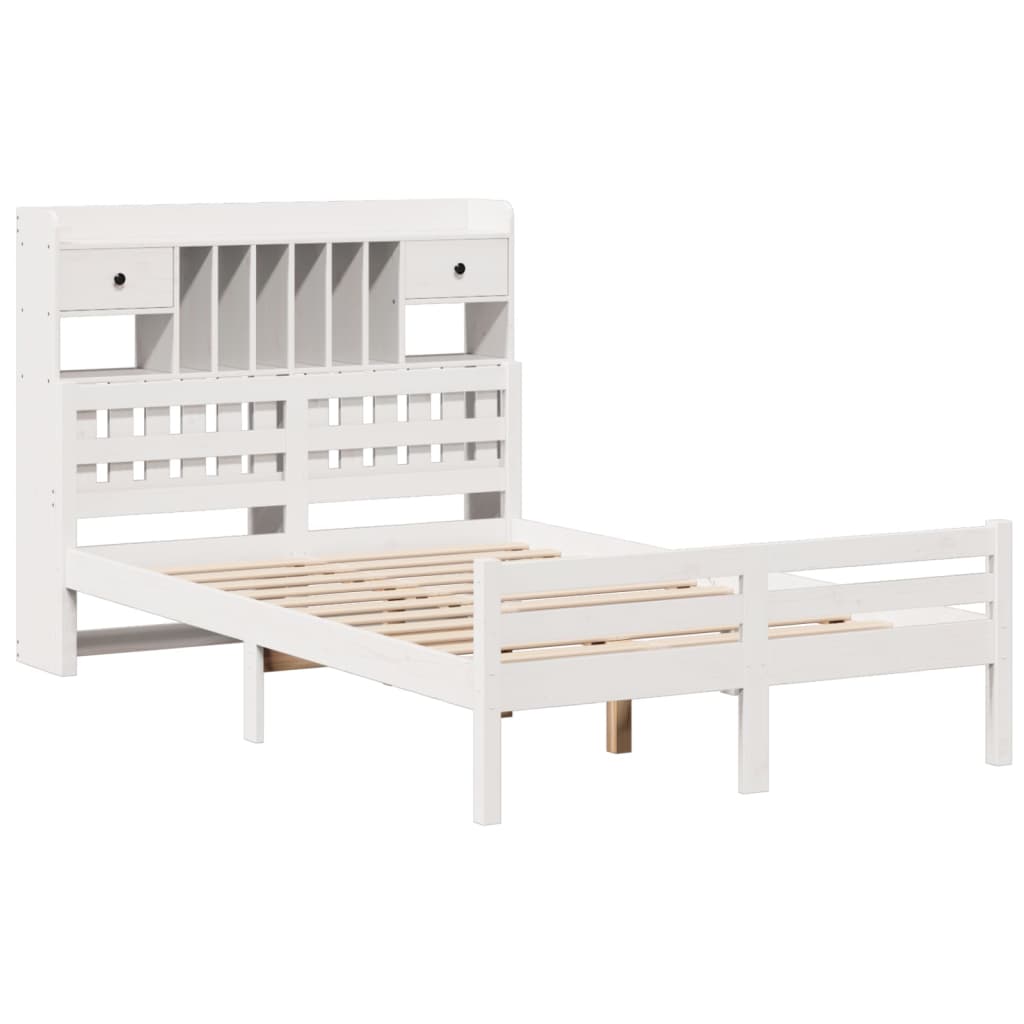 fehér tömör fenyőfa könyvespolcos ágy matrac nélkül 135x190 cm