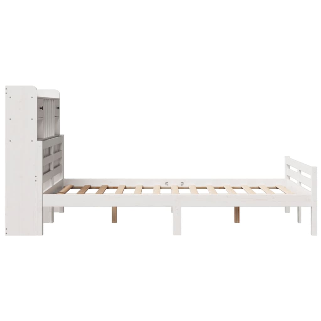 fehér tömör fenyőfa könyvespolcos ágy matrac nélkül 135x190 cm