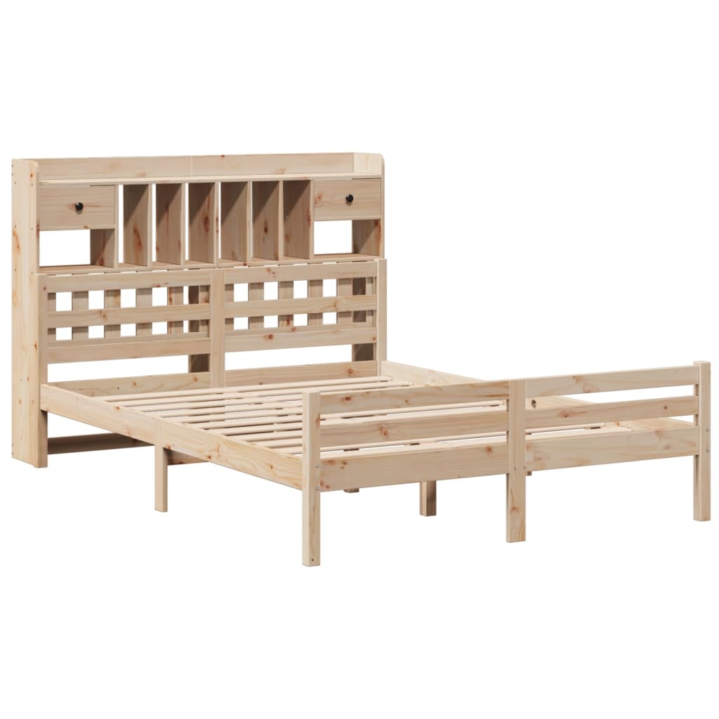 tömör fenyőfa könyvespolcos ágy matrac nélkül 140 x 200 cm