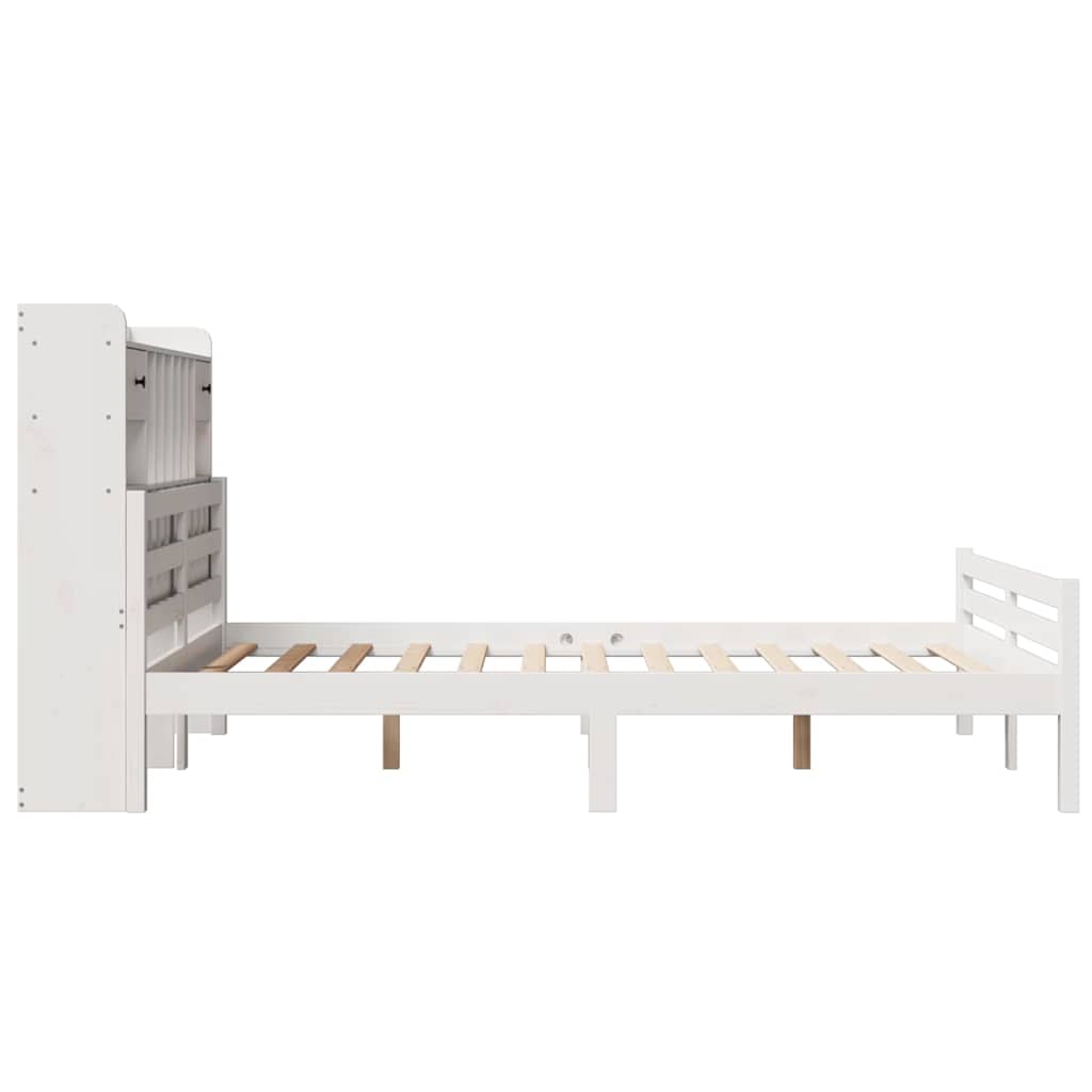fehér tömör fenyőfa könyvespolcos ágy matrac nélkül 140x200 cm