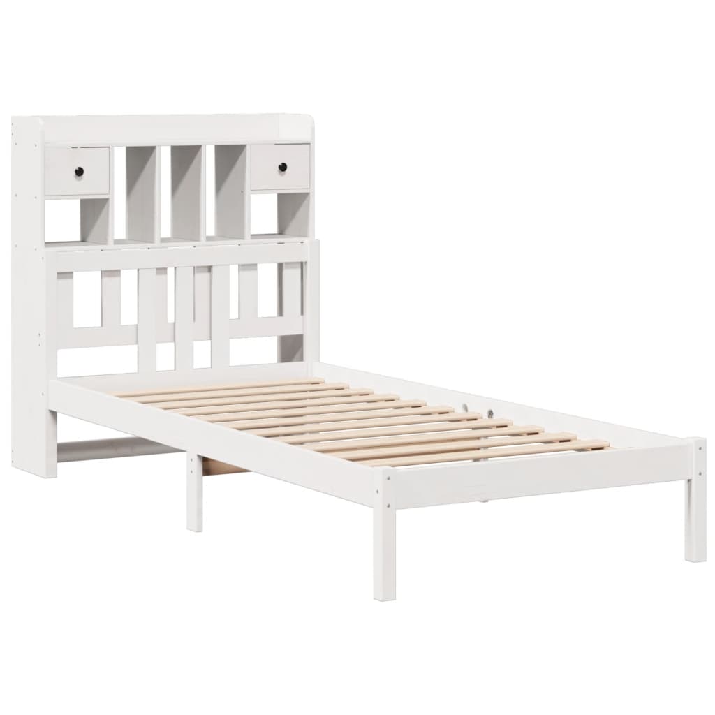fehér tömör fenyőfa könyvespolcos ágy matrac nélkül 90 x 200 cm