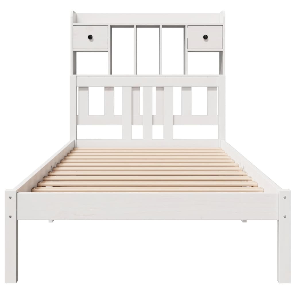 fehér tömör fenyőfa könyvespolcos ágy matrac nélkül 90 x 200 cm