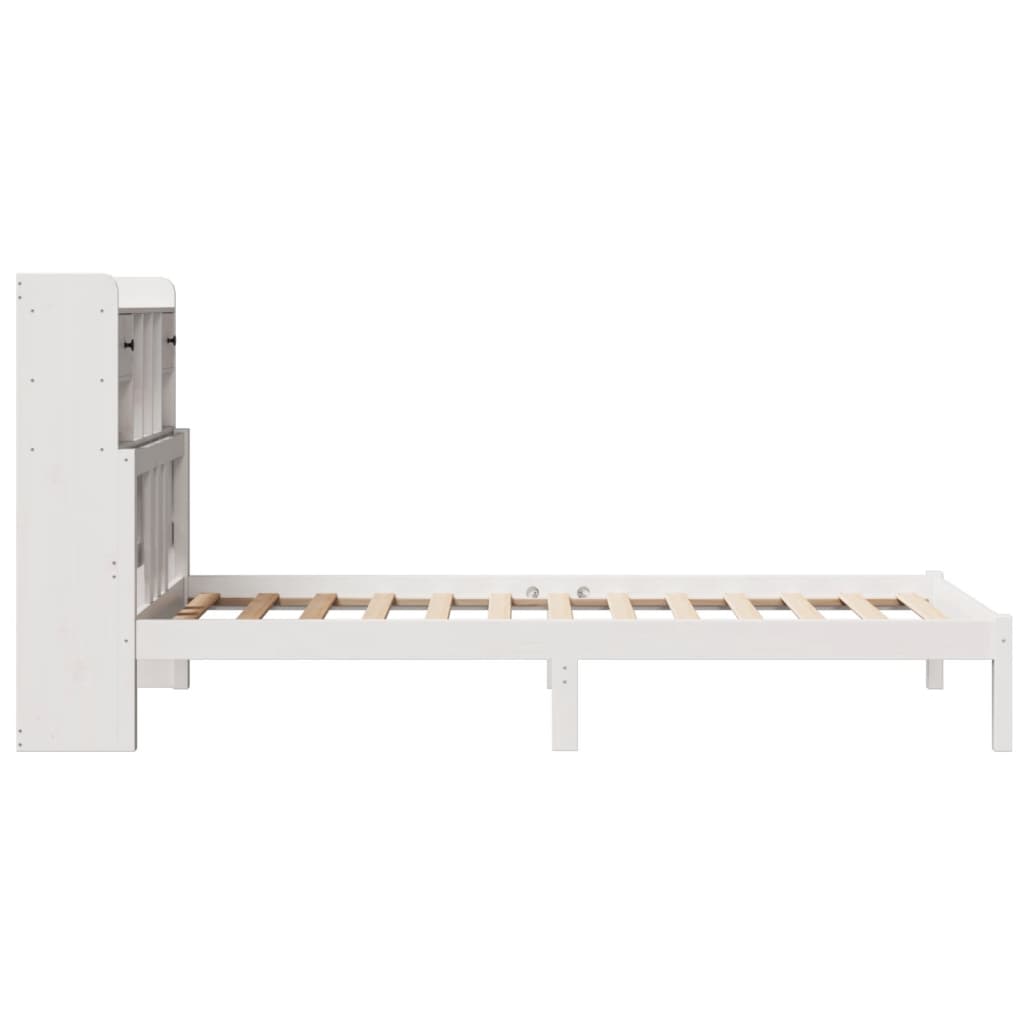 fehér tömör fenyőfa könyvespolcos ágy matrac nélkül 90 x 200 cm