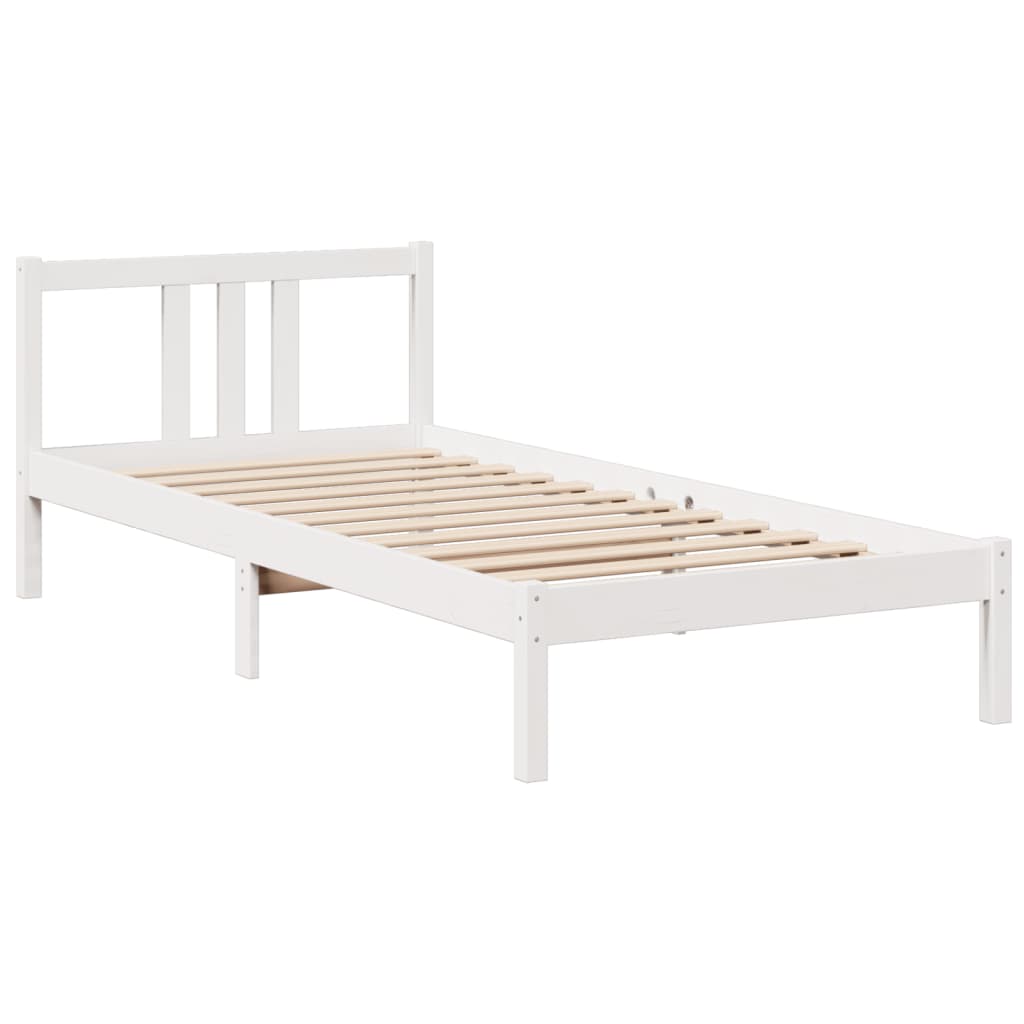 fehér tömör fenyőfa könyvespolcos ágy matrac nélkül 90 x 200 cm