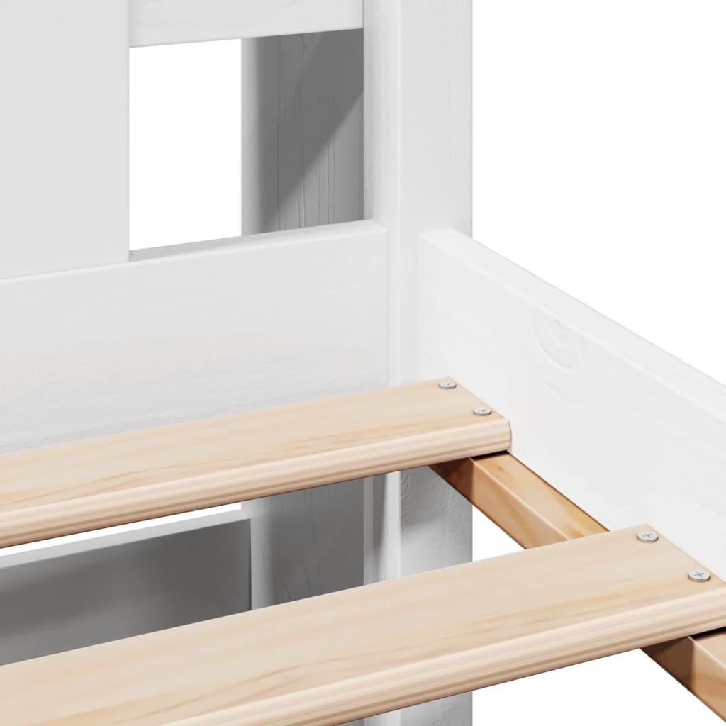 fehér tömör fenyőfa könyvespolcos ágy matrac nélkül 90 x 200 cm