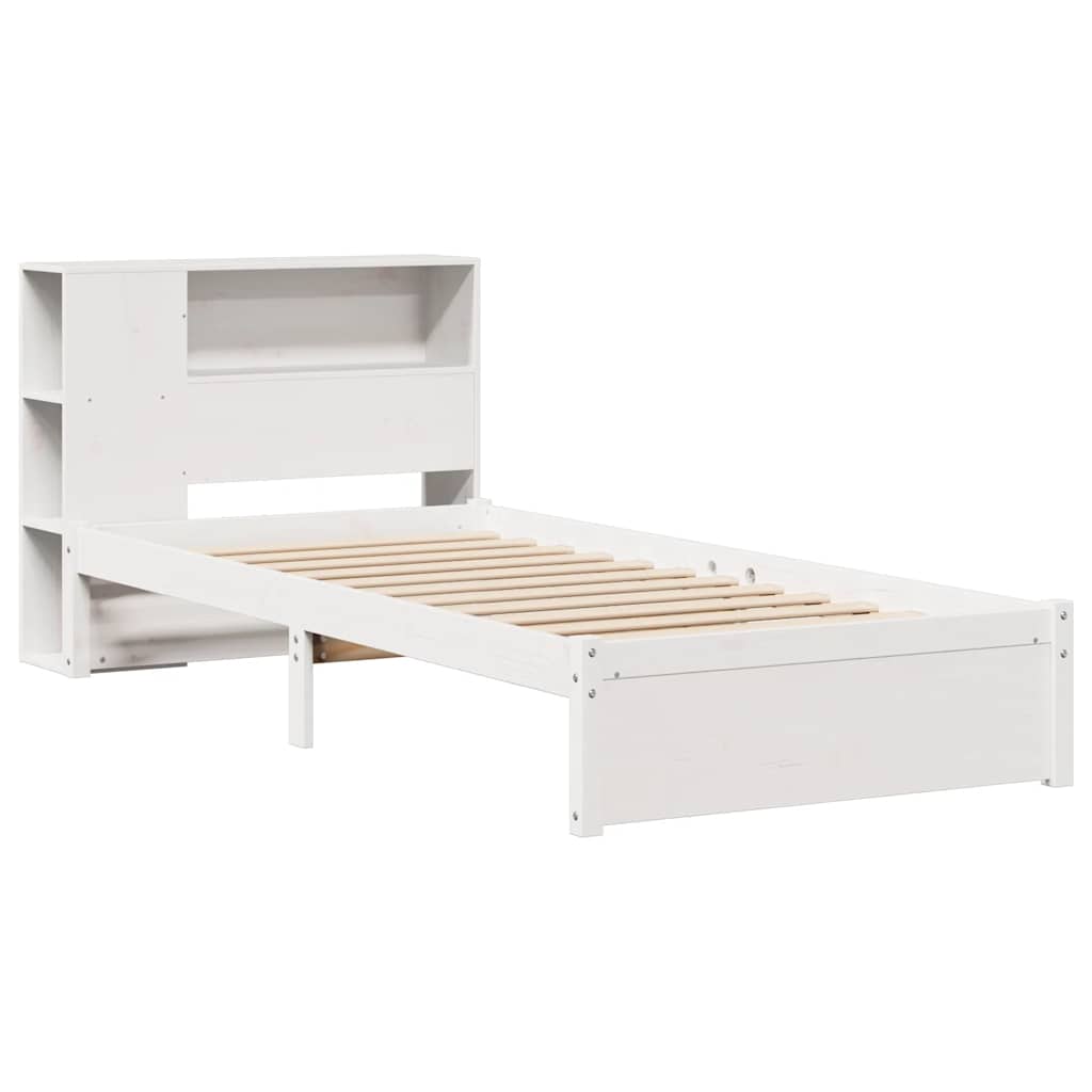 fehér tömör fenyőfa könyvespolcos ágy matrac nélkül 75 x 190 cm