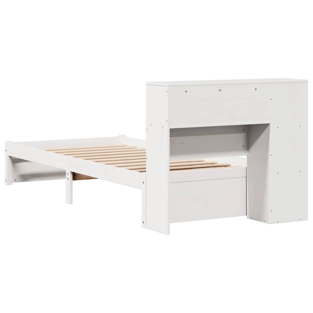 fehér tömör fenyőfa könyvespolcos ágy matrac nélkül 75 x 190 cm