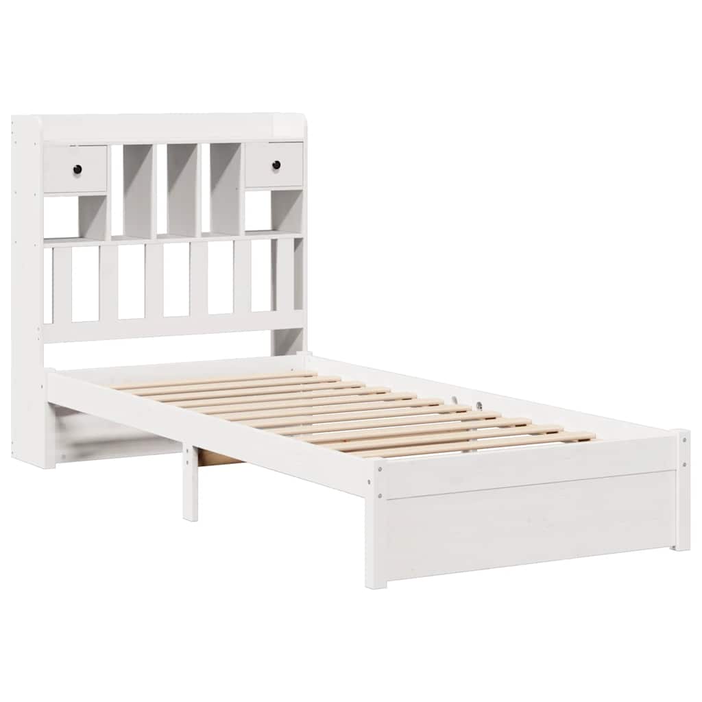 fehér tömör fenyőfa könyvespolcos ágy matrac nélkül 75 x 190 cm