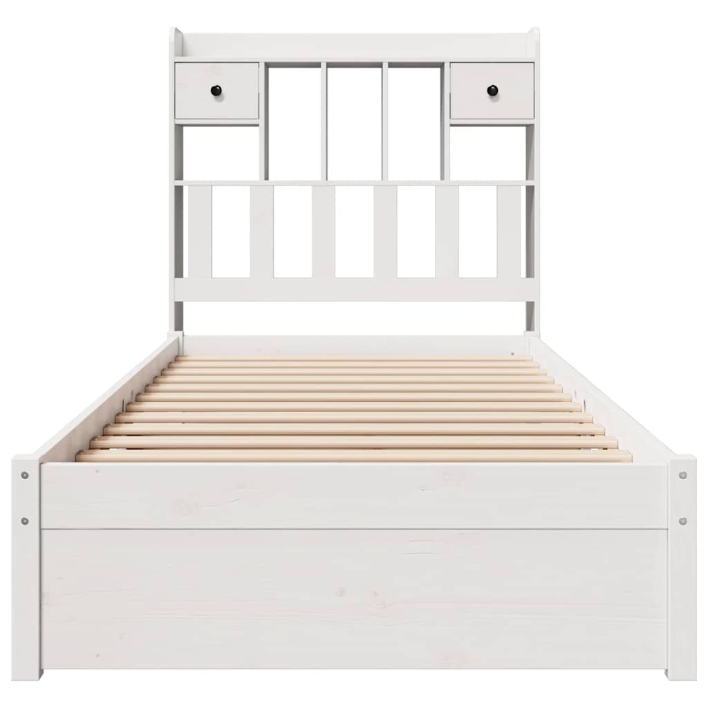 fehér tömör fenyőfa könyvespolcos ágy matrac nélkül 75 x 190 cm