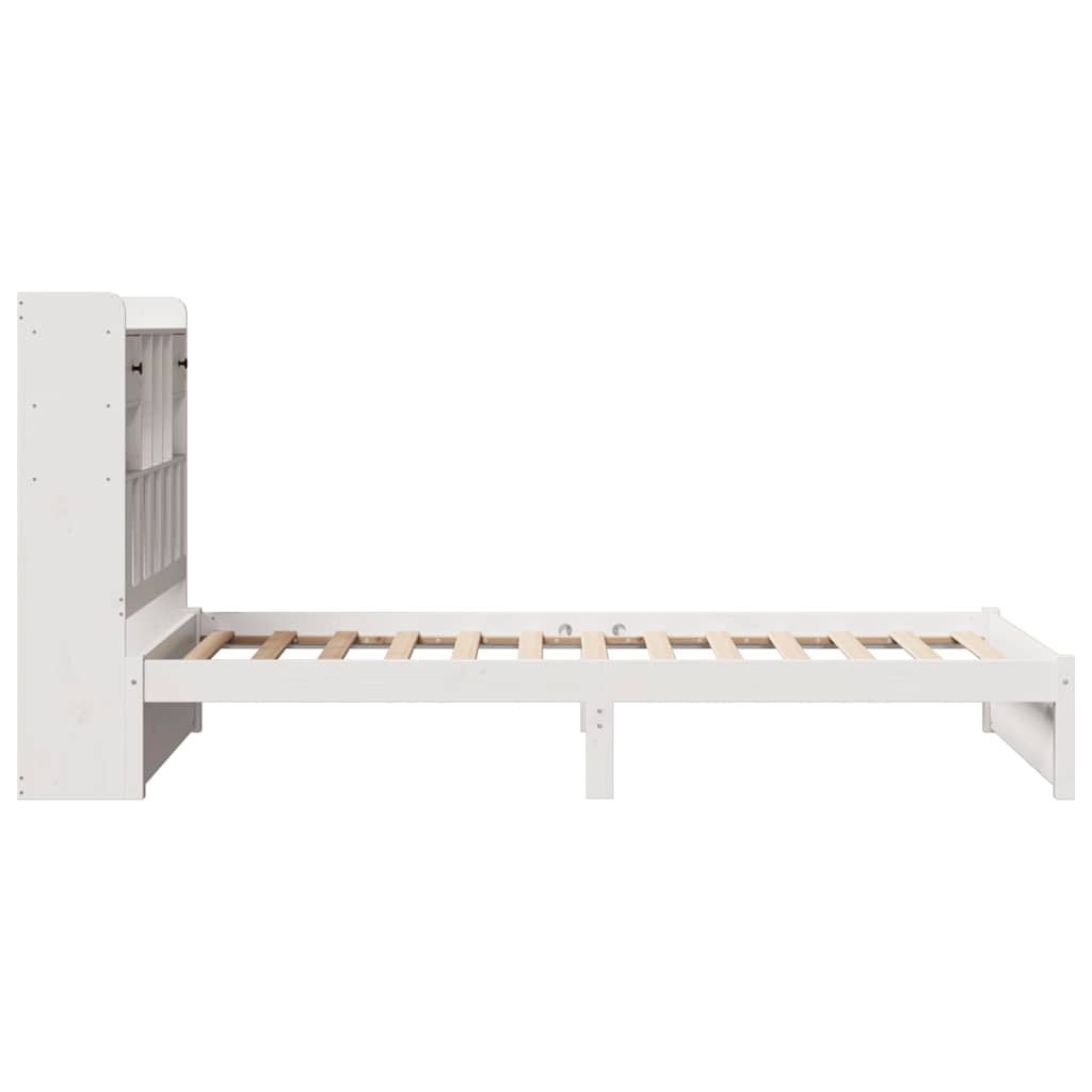 fehér tömör fenyőfa könyvespolcos ágy matrac nélkül 75 x 190 cm