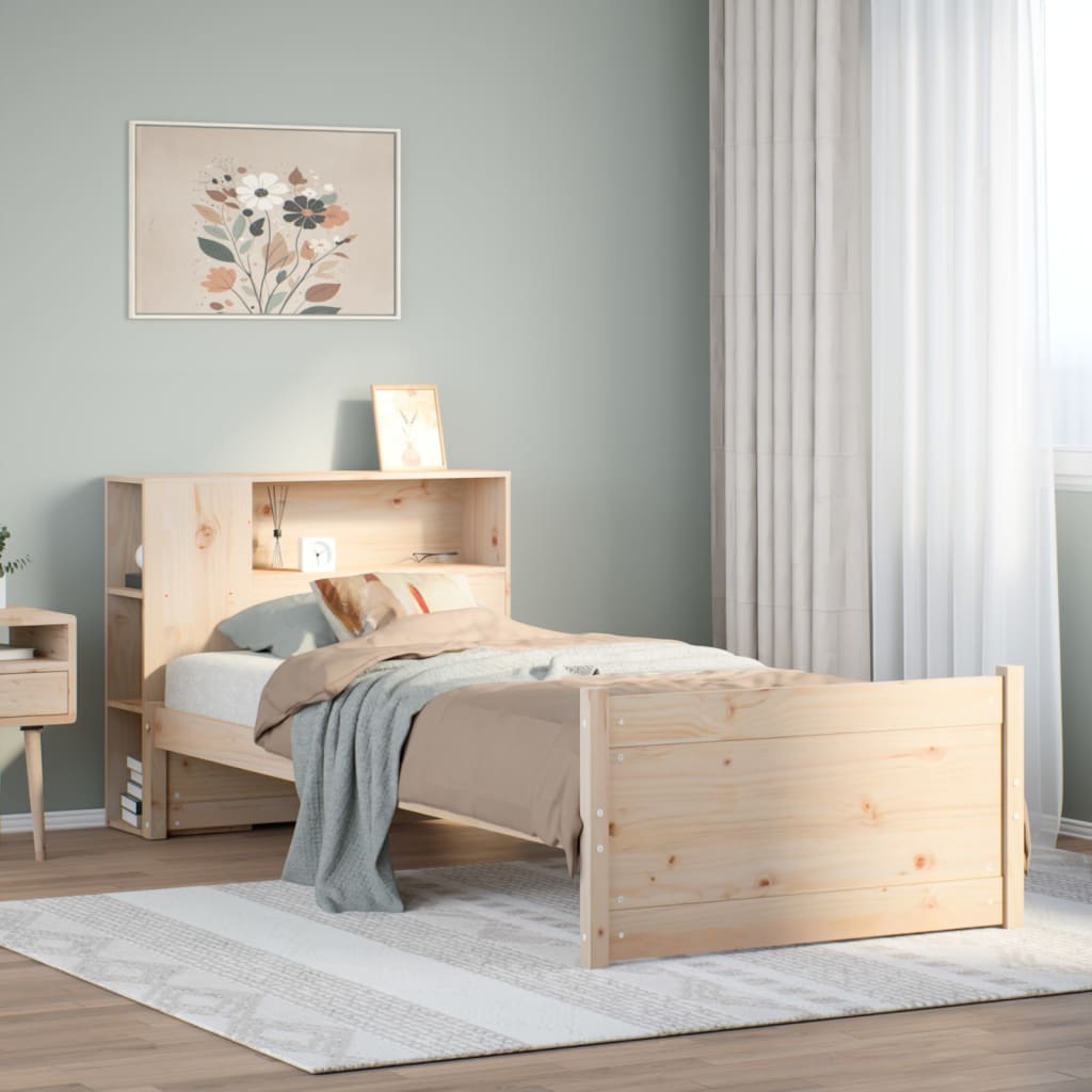 tömör fenyőfa könyvespolcos ágy matrac nélkül 75 x 190 cm