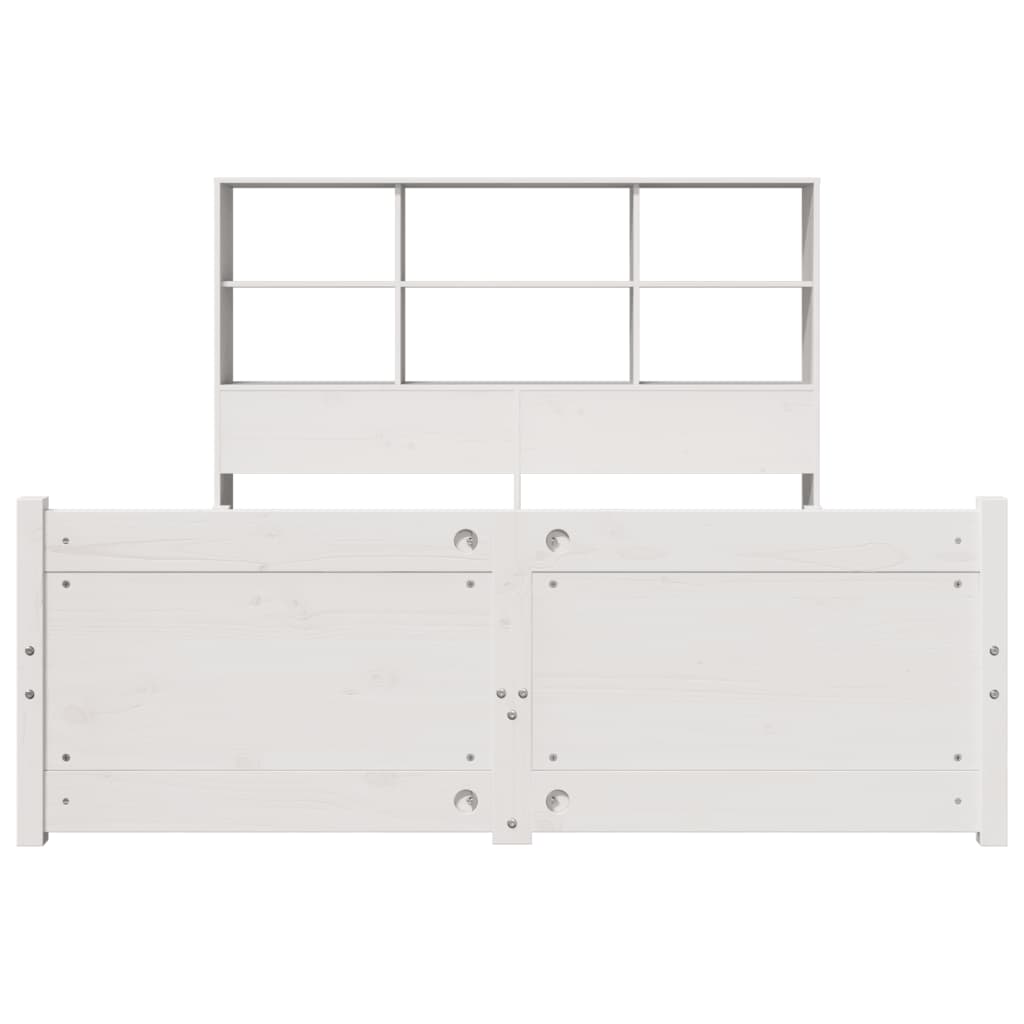 fehér tömör fenyőfa könyvespolcos ágy matrac nélkül 140x200 cm