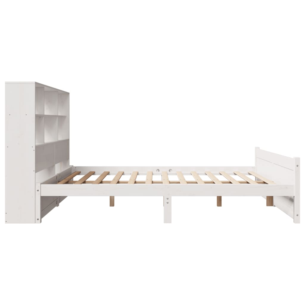 fehér tömör fenyőfa könyvespolcos ágy matrac nélkül 140x200 cm