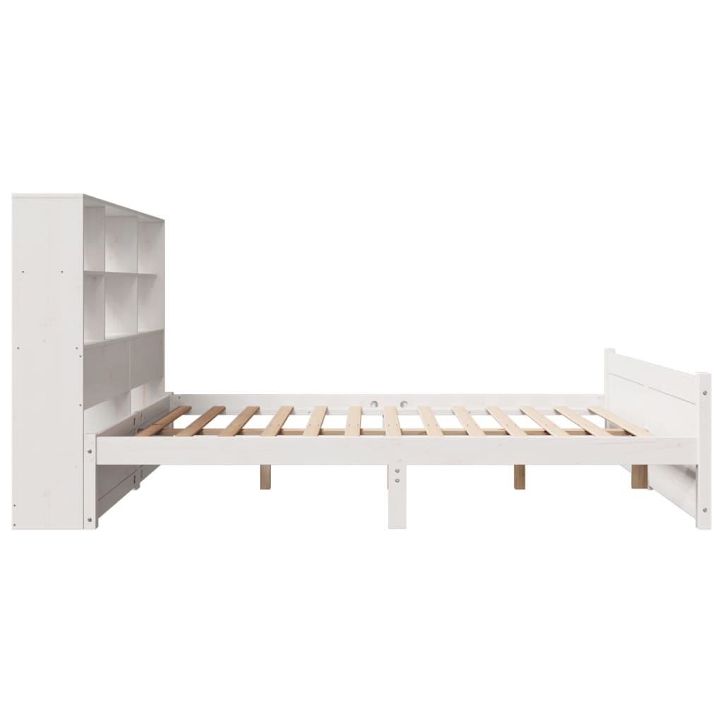 fehér tömör fenyőfa könyvespolcos ágy matrac nélkül 160x200 cm