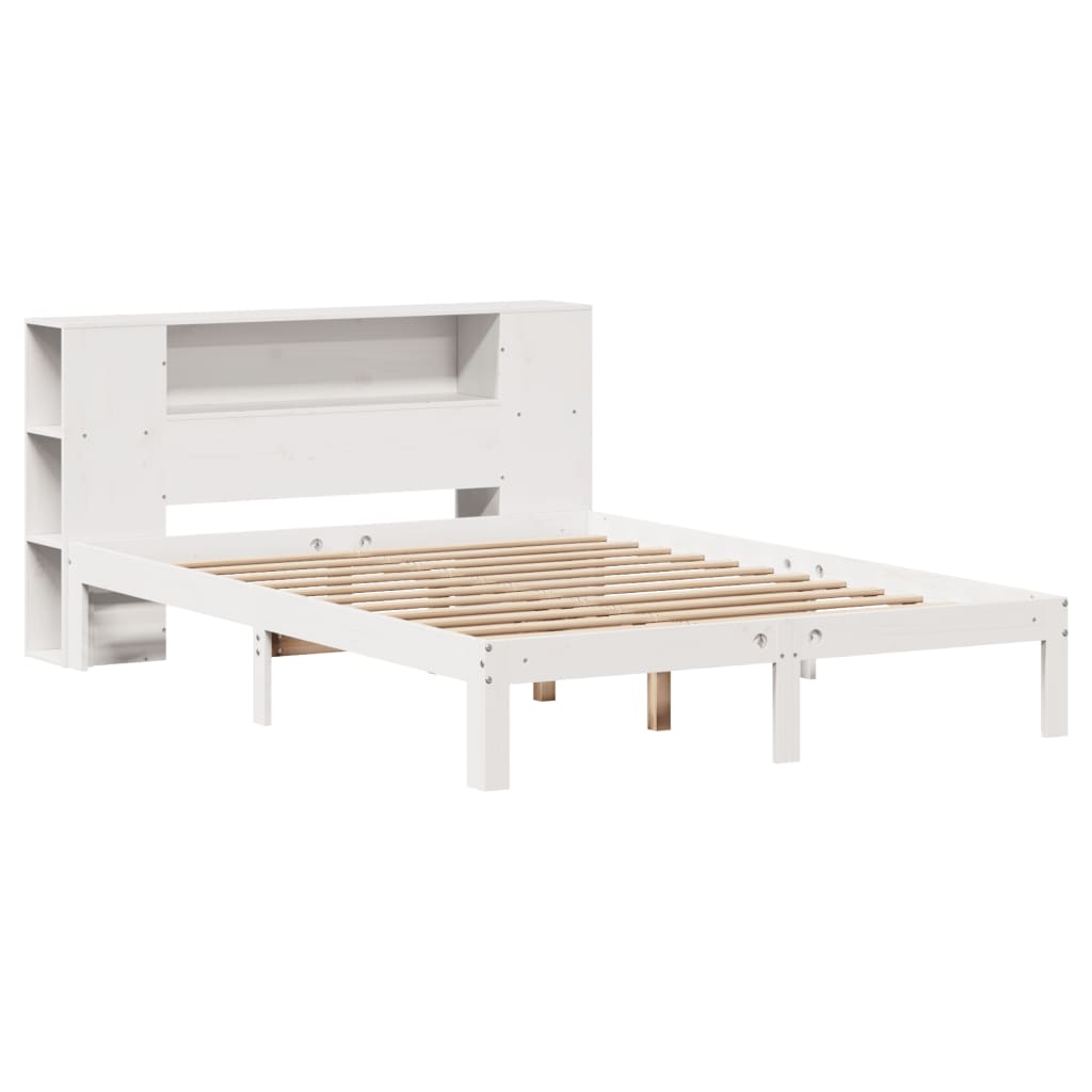 fehér tömör fenyőfa könyvespolcos ágy matrac nélkül 140x190 cm